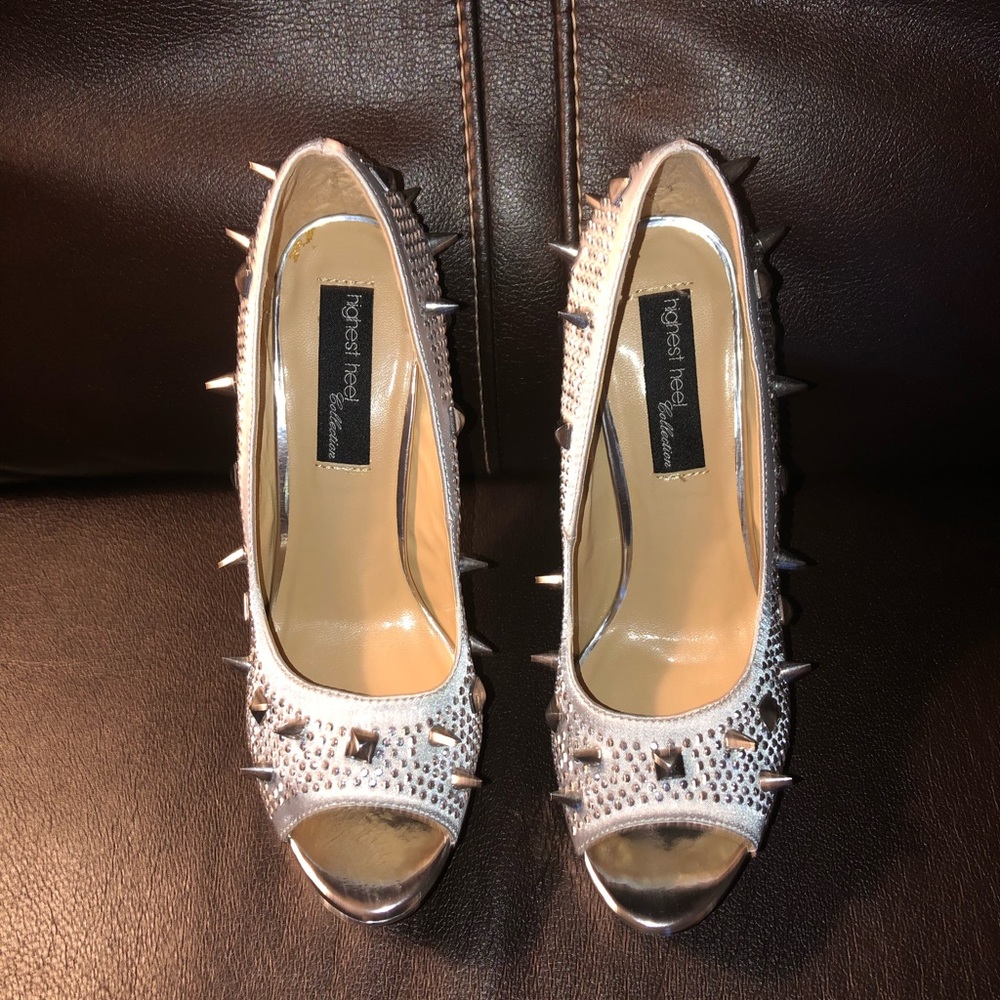 Highest Heel Collection Silver Spiked Size 7